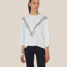 Carica l'immagine nel visualizzatore di Gallery, Tensione in t-shirt over manica ampia con paillettes 100% cotone Art PE260191