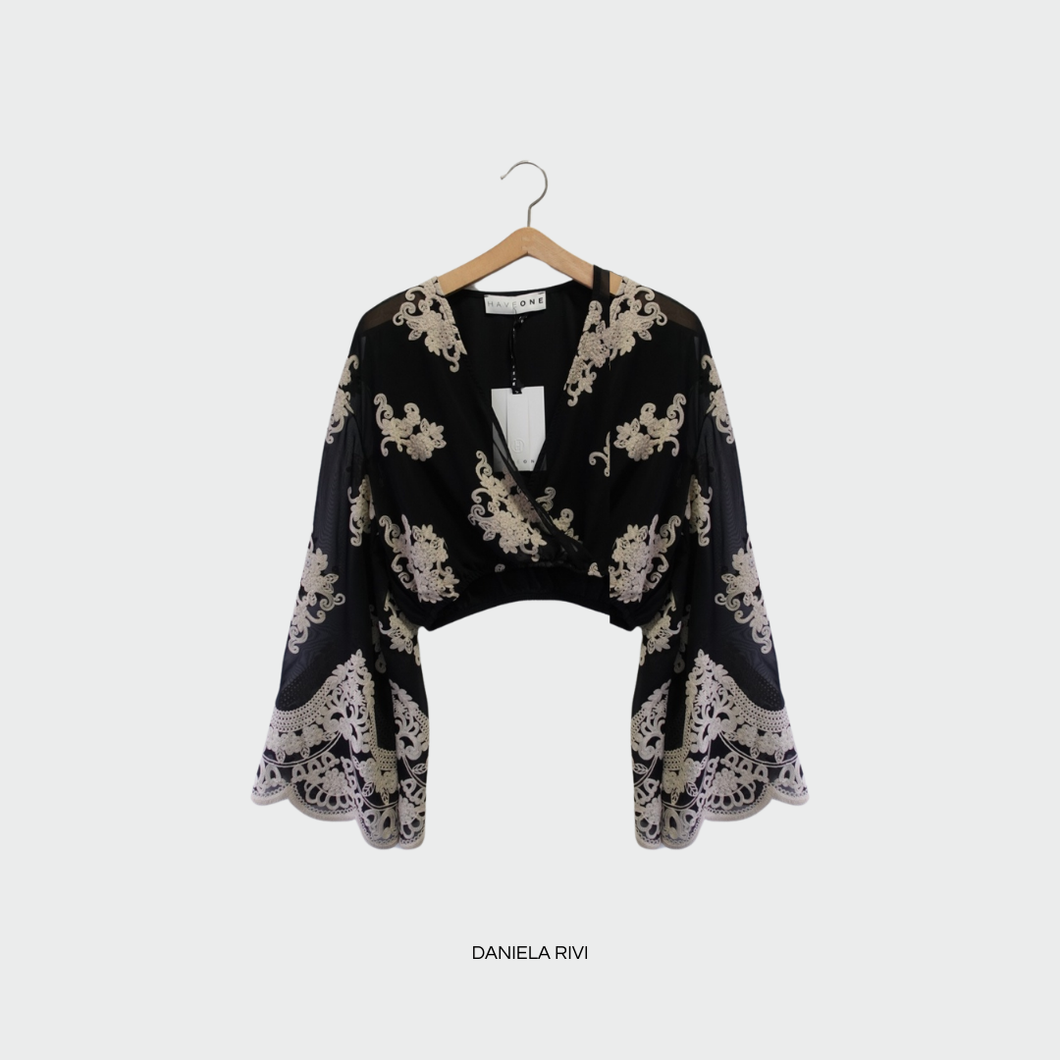 Haveone blusa con ricamo incrociata elastico vita Art CMA-M062