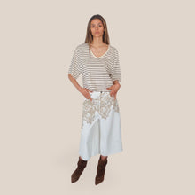 Carica l'immagine nel visualizzatore di Gallery, Philia Loft jeans bermuda fondo sfrangiato con stampa pizzo 100% cotone Art V02A1008
