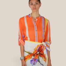 Carica l'immagine nel visualizzatore di Gallery, Haveone camicia over rigata arancio giallo 85% lyocell Art CVS-Q504

