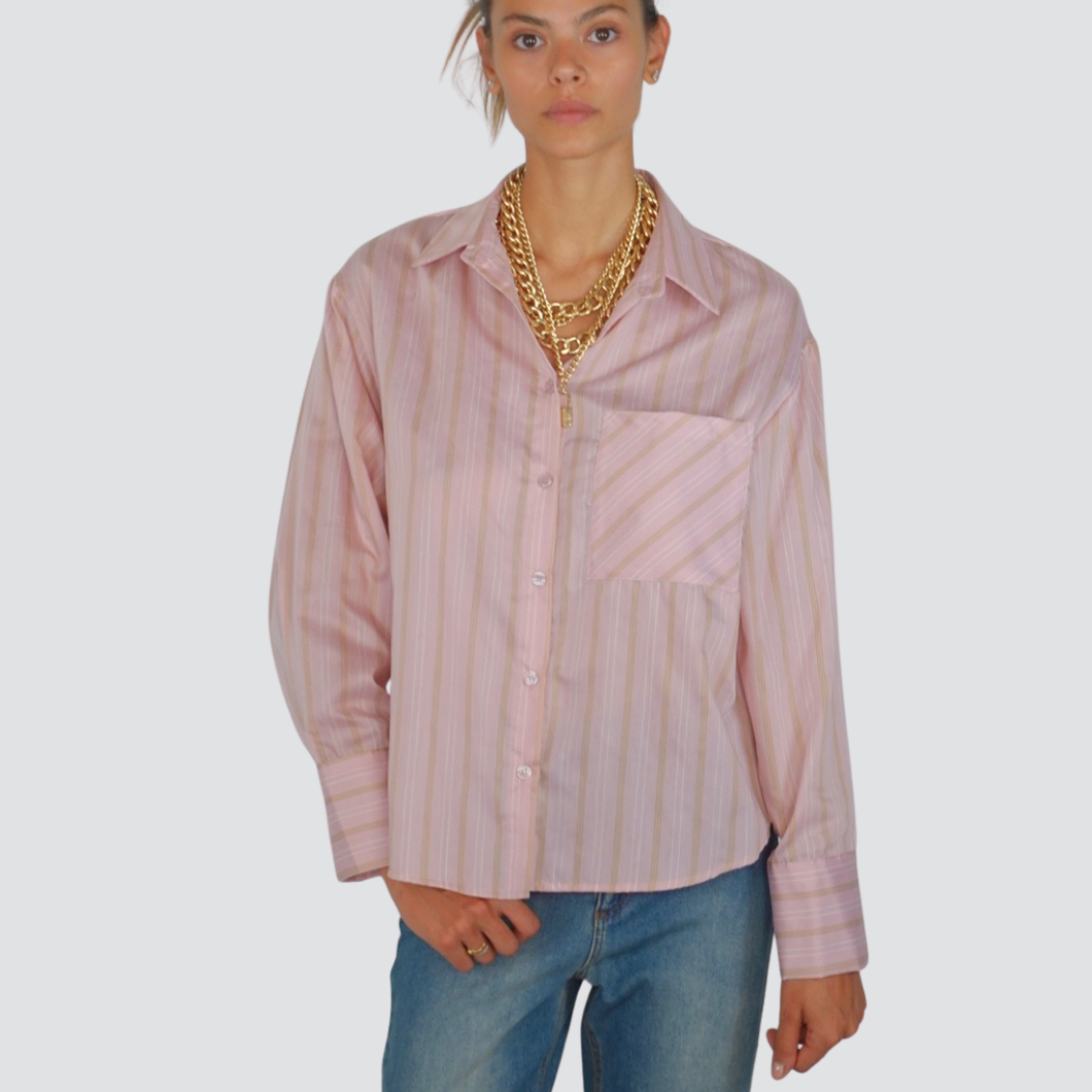 Haveone camicia over rigatina con taschino 56% polietsere 30% viscosa Art CGE-P023