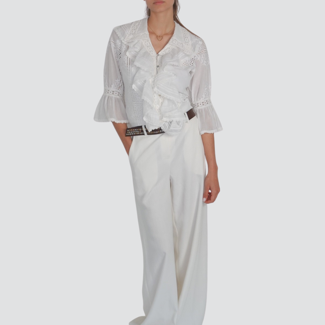 Tensione in pantalone palazzo con cinturone borchie 100% tencell Art 25P7589