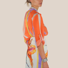 Carica l'immagine nel visualizzatore di Gallery, Haveone camicia over rigata arancio giallo 85% lyocell Art CVS-Q504
