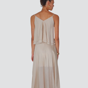 Tensione in top doppio scollo V balza fondo 67% lyocell 15% lino Art SS251213