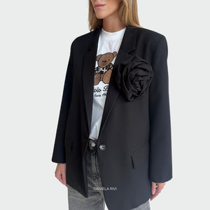 Vicolo blazer nero over con fiore foderata Art TS0653