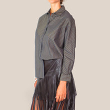 Carica l'immagine nel visualizzatore di Gallery, Vicolo camicia over rigata scritta schiena 100% cotone Art RAC0285
