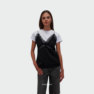 Haveone t-shirt  con top pizzo Art TMA-M026