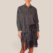 Carica l'immagine nel visualizzatore di Gallery, Vicolo camicia over rigata scritta schiena 100% cotone Art RAC0285
