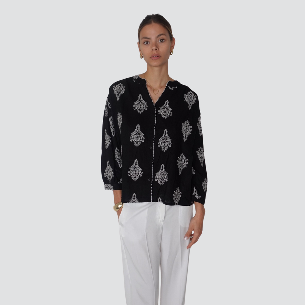 Haveone camicia ricamo 70% rayon 30% lino Art cCJJ-N302