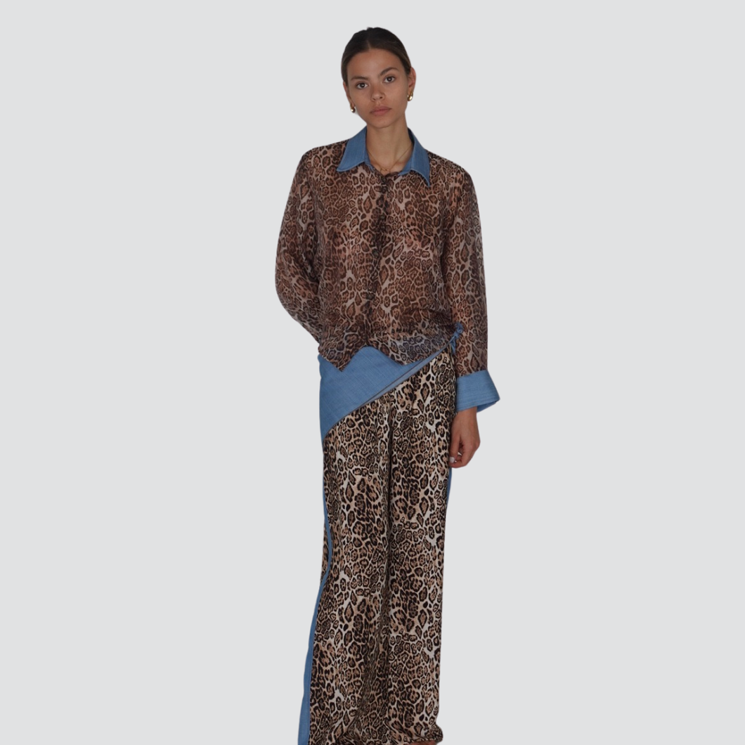 Haveone pantalone gamba ampia  maculato banda laterale e bandana 85% viscosa Art PVS-N383