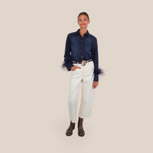 Carica l'immagine nel visualizzatore di Gallery, Tensione in pantalone gamba ampia con cintura 97% cotone Art W26P230

