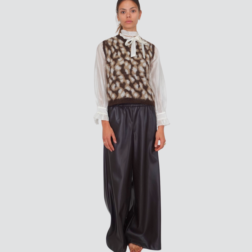 Haveone pantalone palazzo eco-pelle elastico vita e tasche Art PVS-P085