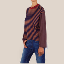 Carica l'immagine nel visualizzatore di Gallery, Haveone t-shirt rigata manica campana tabacco bordeaux 95% viscosa Art TXT-R025
