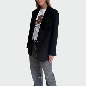 Vicolo blazer nero over con fiore foderata Art TS0653