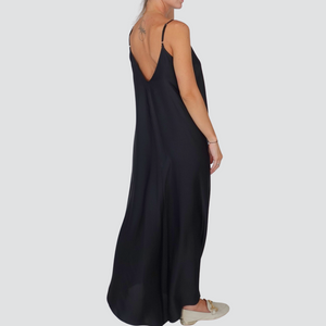 Tensione in abito satin svasato doppio scollo V 100% viscosa Art F9135
