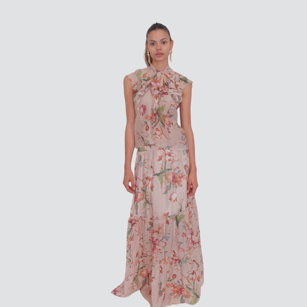 Vicolo gonna lunga floreale con balze 75% lyocell Art TD2387
