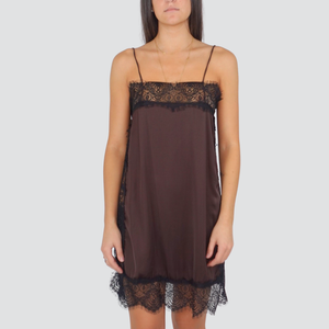 Haveone abito satina con pizzo spacchetti laterali 100% viscosa Art ANO-P048
