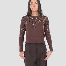 Carica l&#39;immagine nel visualizzatore di Gallery, Haveone maglia girocollo con strass 50% viscosa Art MNC-P051
