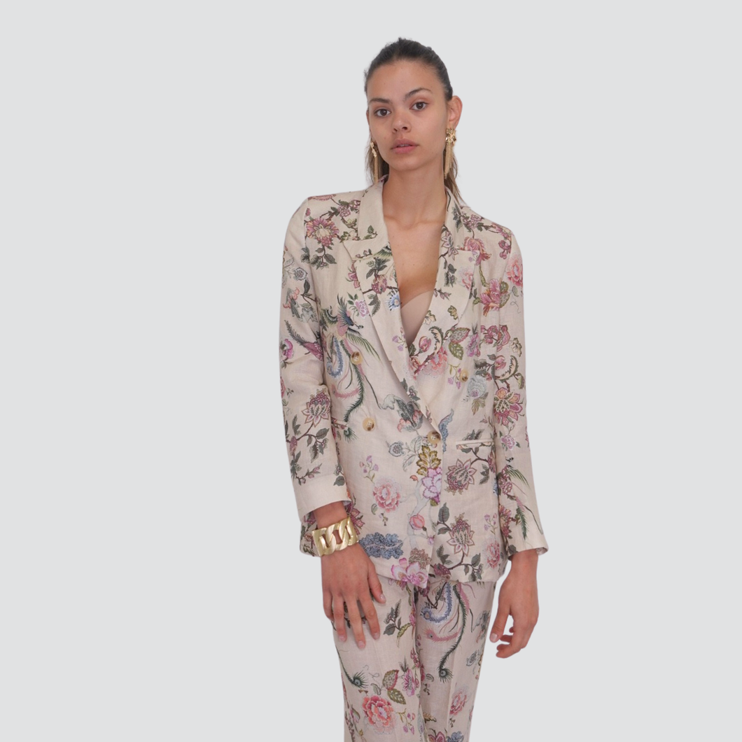 Vicolo blazer doppio petto floreale 55% lino 45% cotone Art TD2221