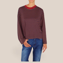 Carica l'immagine nel visualizzatore di Gallery, Haveone t-shirt rigata manica campana tabacco bordeaux 95% viscosa Art TXT-R025
