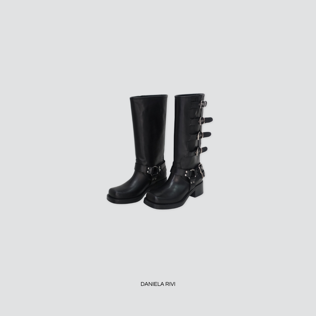 Ovyè stivale biker vera pelle tacco 5 cm Art 7176