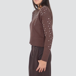 Haveone maglia girocollo con strass 50% viscosa Art MNC-P051