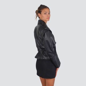 Vicolo giacca vera pelle con alette e cintura Art TF1056
