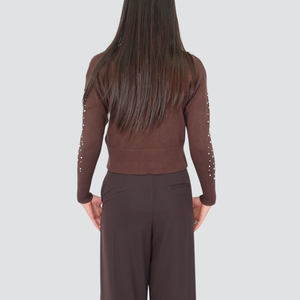 Haveone maglia girocollo con strass 50% viscosa Art MNC-P051
