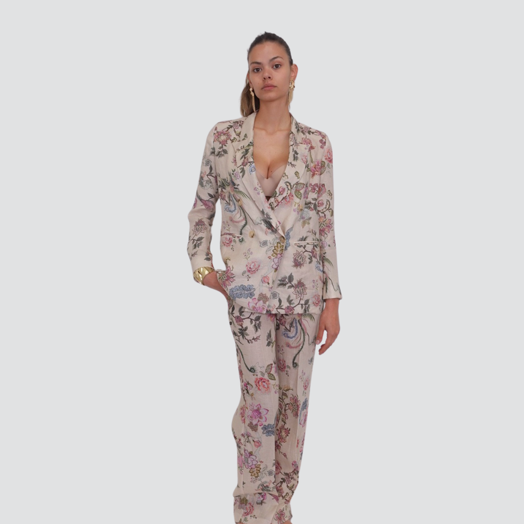 Vicolo pantalone floreale 100% lino Art TD2222