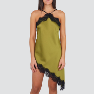 Haveone abito satin asimmetrico con pizzo spallino regolabile spacchetto laterale Art RVS-P039