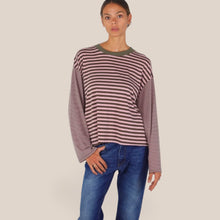 Carica l'immagine nel visualizzatore di Gallery, Haveone t-shirt rigata manica campana rosa moro 95% viscosa Art TXT-R025
