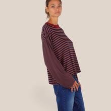 Carica l'immagine nel visualizzatore di Gallery, Haveone t-shirt rigata manica campana tabacco bordeaux 95% viscosa Art TXT-R025
