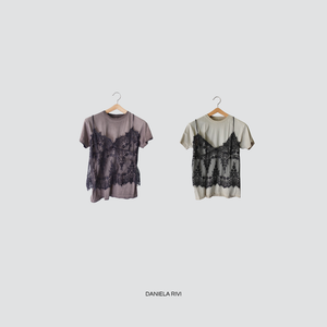Haveone t-shirt con top pizzo Art TFW-P046
