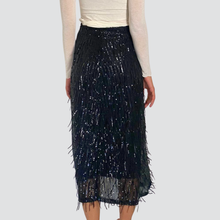 Carica l'immagine nel visualizzatore di Gallery, Tensione in gonna paillettes con frange paillettes zip retro Art TI165
