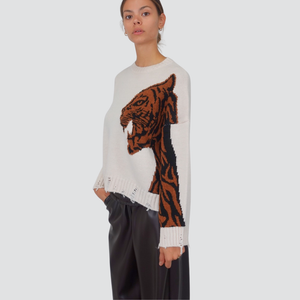 Haveone maglia over girocollo ricamo tigre con rotture Art MFP-P152