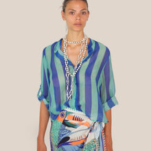 Carica l'immagine nel visualizzatore di Gallery, Haveone camicia over rigata royal acqua marina85% lyocell Art CVS-Q422
