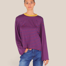 Carica l'immagine nel visualizzatore di Gallery, Haveone t-shirt rigata manica campana bordeaux blu 95% viscosa Art TXT-R025
