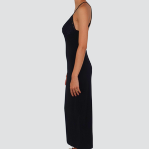 Haveone abito lungo aderente coppe pizzo spacchetto retro Art AVS-P025