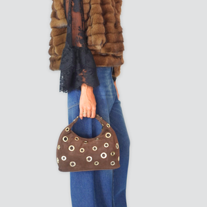 Susy mix borsa mezza luna con borchie vera pelle con tracolla Art HUGINA