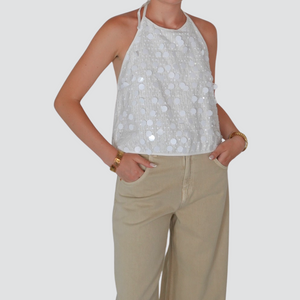 Vicolo top Juliet schiena nuda paillettes 100% cotone Art DD5054