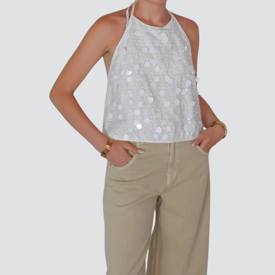 Vicolo top Juliet schiena nuda paillettes 100% cotone Art DD5054