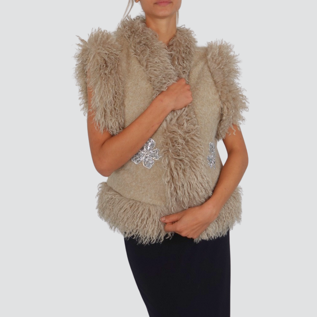 Haveone gilet foderato eco-pelliccia con patch Art LMA-P042