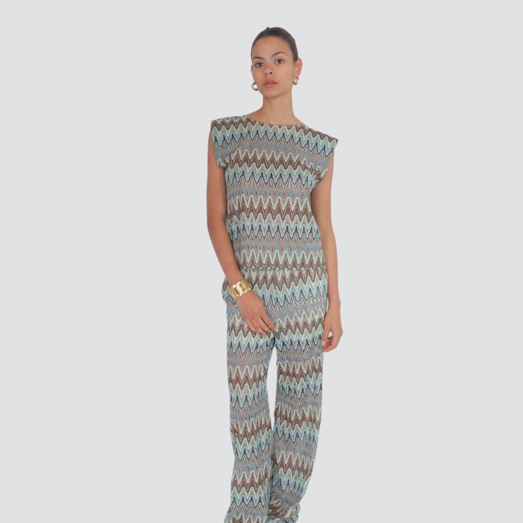 Tensione in pantalone fantasia geometrica elastico vita Art TH1228