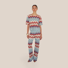 Carica l'immagine nel visualizzatore di Gallery, Vicolo pantalone palazzo zig zag filo lurex elastico vita 40% cotone 17% viscosa Art TAB2458
