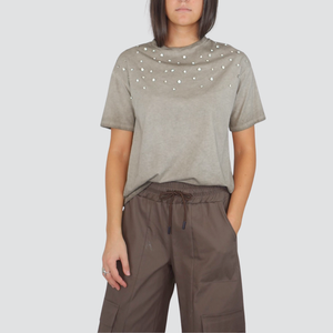 Haveone t-shirt con strass 100% cotone Art TMA-P036