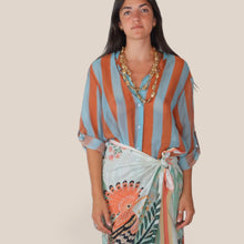 Carica l'immagine nel visualizzatore di Gallery, Haveone camicia over rigata celeste tabacco 85% lyocell Art CVS-Q422
