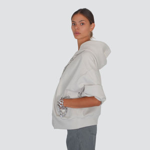 Tensione in felpa over con cappuccio e applicazione strass zip 80% cotone Art 37418