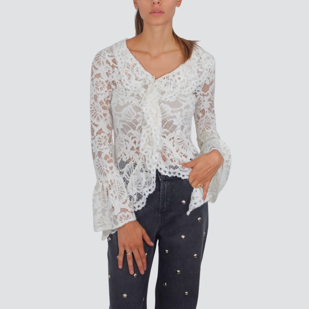 Haveone camicia scollo V pizzo 20% cotone 20% viscosa Art CSO-P019