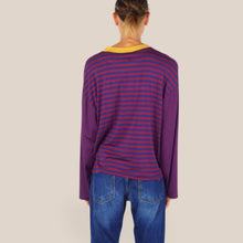 Carica l'immagine nel visualizzatore di Gallery, Haveone t-shirt rigata manica campana bordeaux blu 95% viscosa Art TXT-R025
