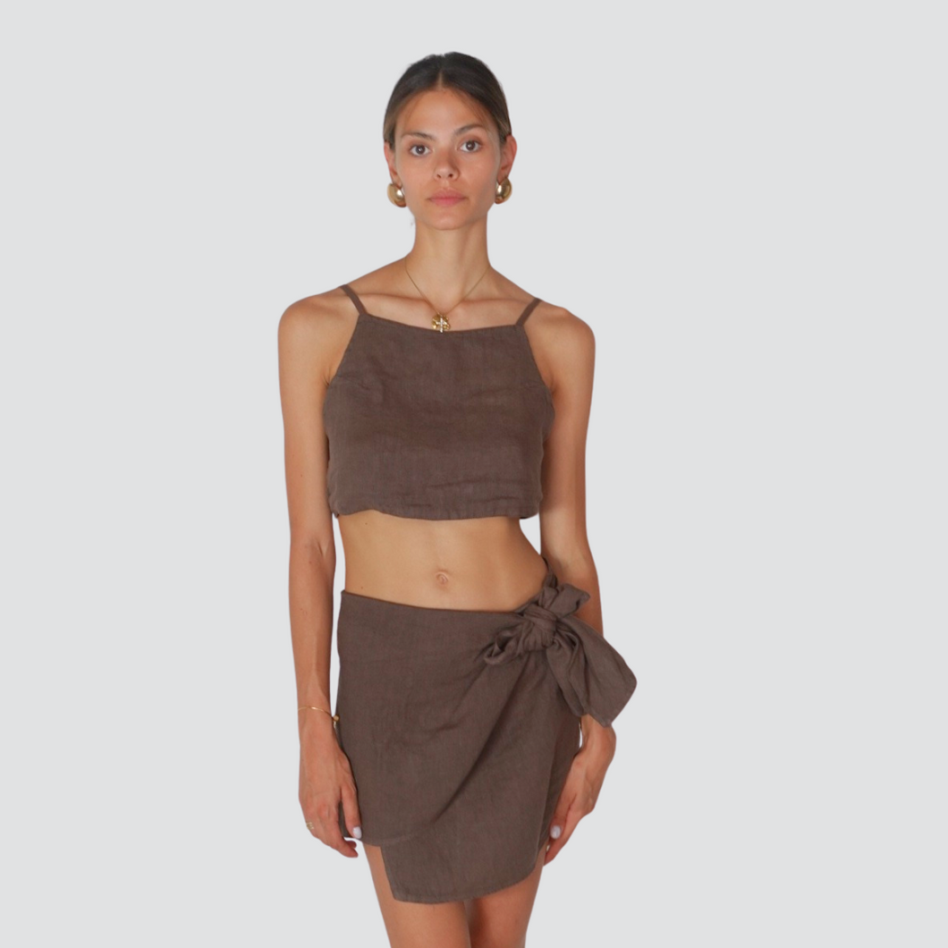 Vicolo completo crop top più mini gonna pareo 100% lino Art TD3207